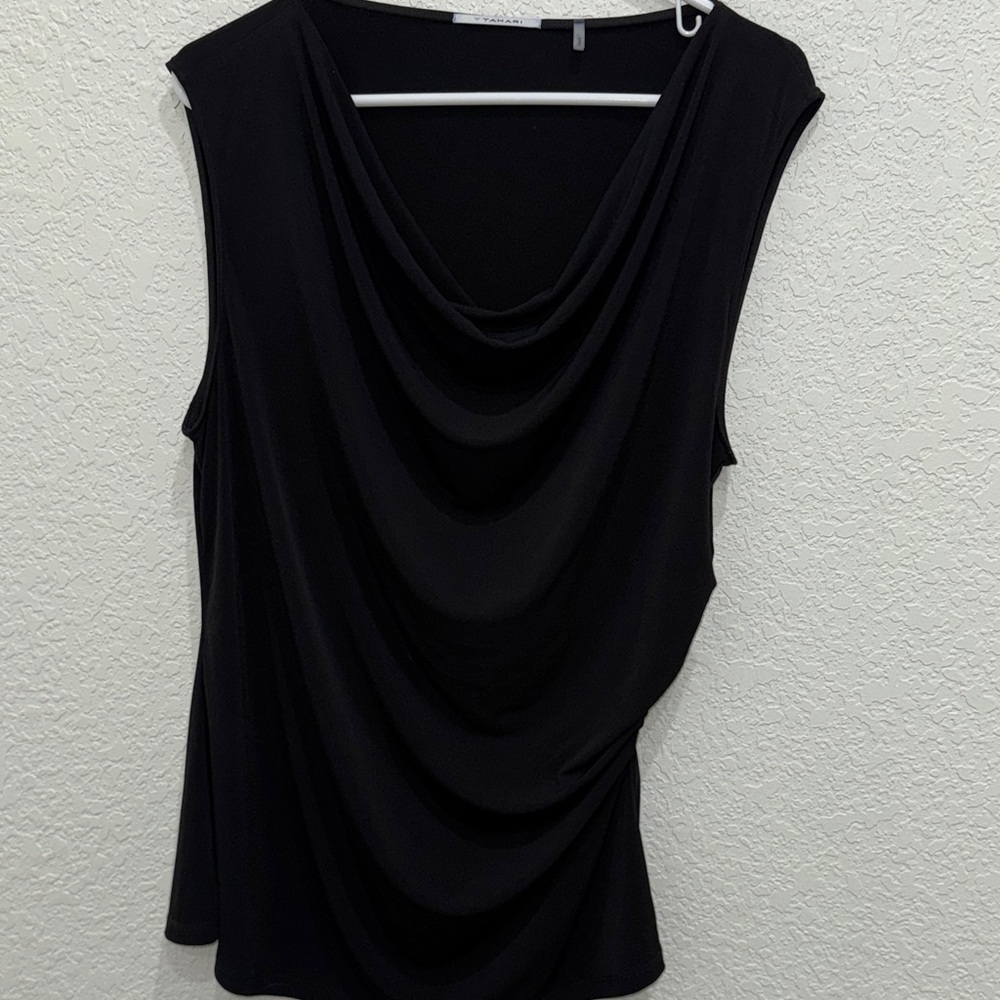 Tahari Elegant Black Cowl Neck Tank Top